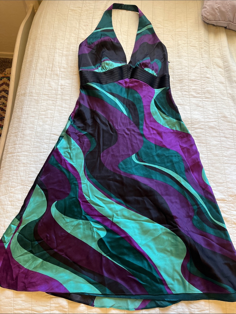 Laundry By Shelli Segal silk vintage Y2K dress purple blue date night halter